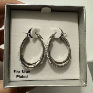 Fine Silver Plated Double Hoop Crystal Earrings